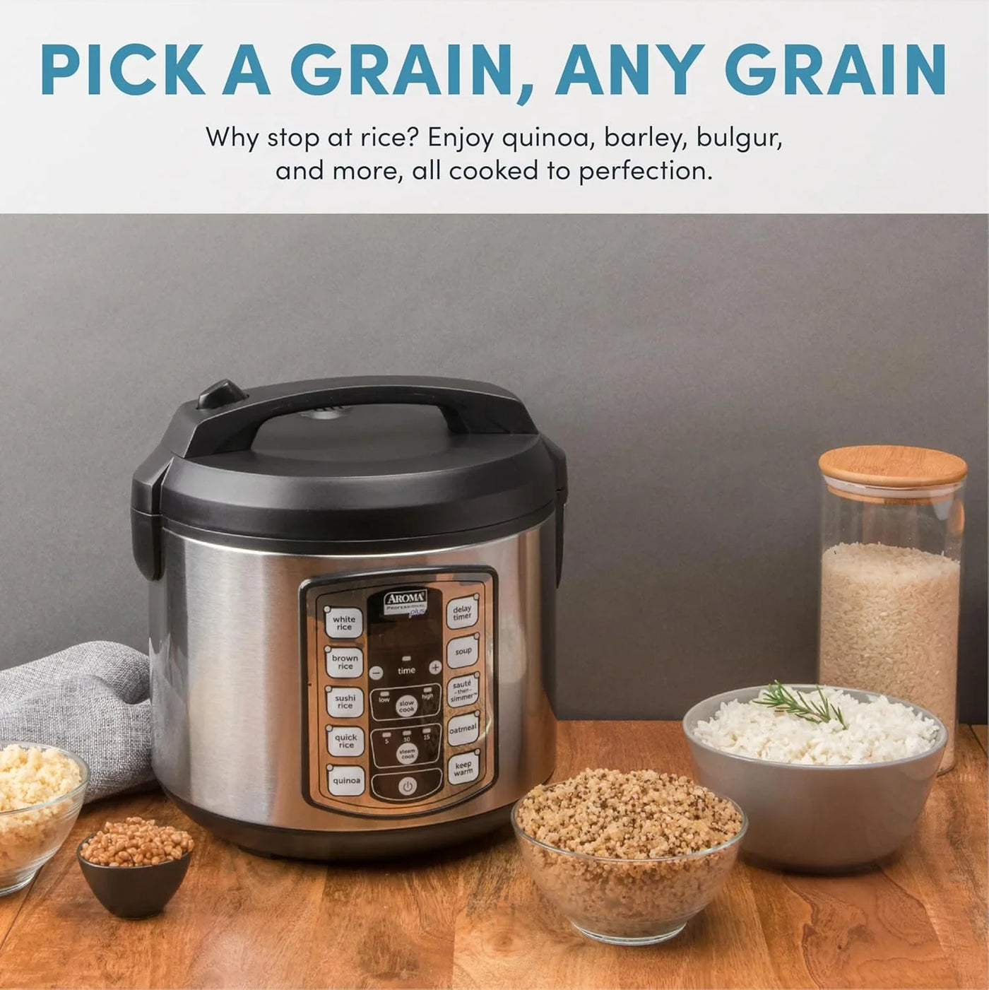 Housewares Professional plus ARC-5000SB 20 Cup (Cooked) Digital Rice Cooker, Food Steamer, Slow Cooker, Stainless Exterior/Nonstick Pot, Silver, Black, 10-Cup Uncooked/20-Cup Cooked/4Qt