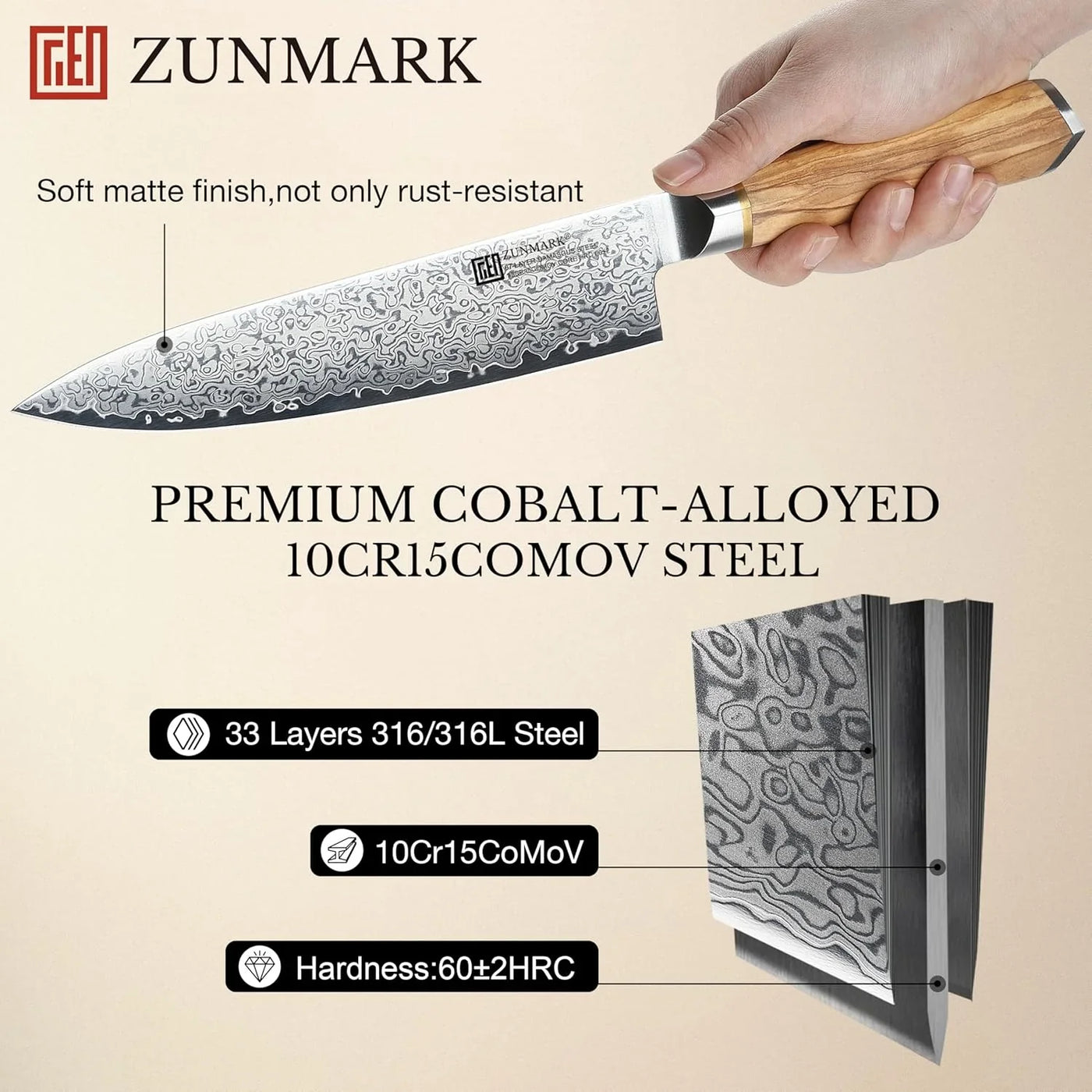 8 Inch Chef Knife, 67-Layer Damascus Steel Kitchen Knives with 10Cr15Comov Premium Steel Core, Hybrid Diamond-Oval Olive Wood Handle Japanese Knife, 13° Blade Ultra-Sharp Cooking Knives, Gift Fo R Him