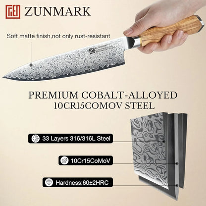 8 Inch Chef Knife, 67-Layer Damascus Steel Kitchen Knives with 10Cr15Comov Premium Steel Core, Hybrid Diamond-Oval Olive Wood Handle Japanese Knife, 13° Blade Ultra-Sharp Cooking Knives, Gift Fo R Him