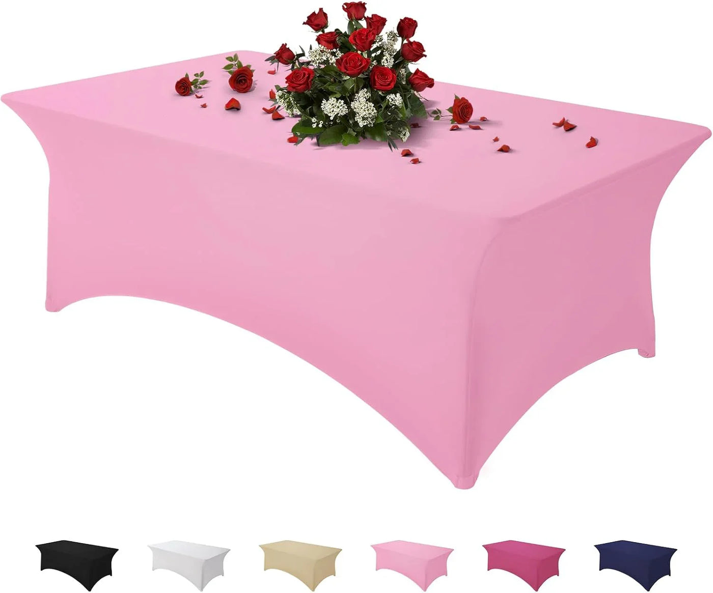 Table Cloth Pink 4FT Spandex Tablecloth for Rectangle Fitted Table Cloths Stretch Covers Washable Wrinkle Free Tablecloths for Festival Camping Picnic Wedding Party