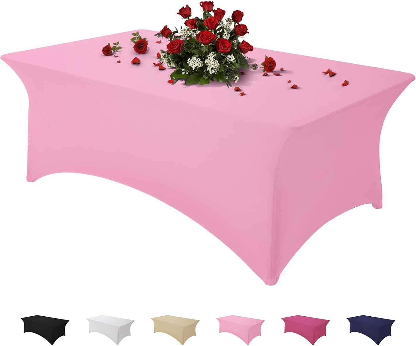Table Cloth Pink 4FT Spandex Tablecloth for Rectangle Fitted Table Cloths Stretch Covers Washable Wrinkle Free Tablecloths for Festival Camping Picnic Wedding Party