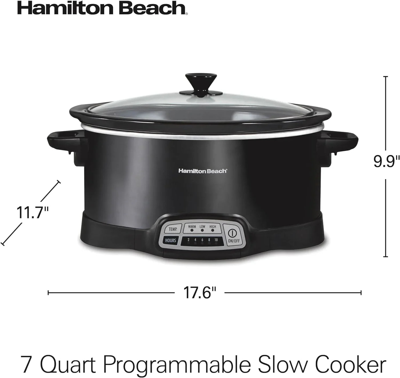 Portable 7 Quart Programmable Slow Cooker with Three Temperature Settings, Lid Latch Strap for Easy Travel, Dishwasher Safe Crock, Black (33474G)