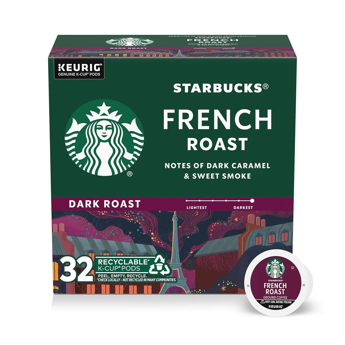 K-Cup Coffee Pods, Dark Roast Hot or Iced Coffee, French Roast, 32 Keurig Pods