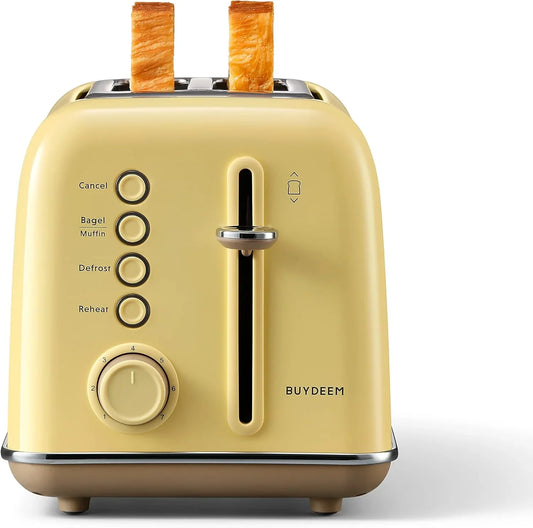 DT620 2-Slice Toaster, Extra Wide Slots, Retro Stainless Steel with High Lift Lever, Bagel and Muffin Function, Removal Crumb Tray, 7-Shade Settings,Mellow Yellow