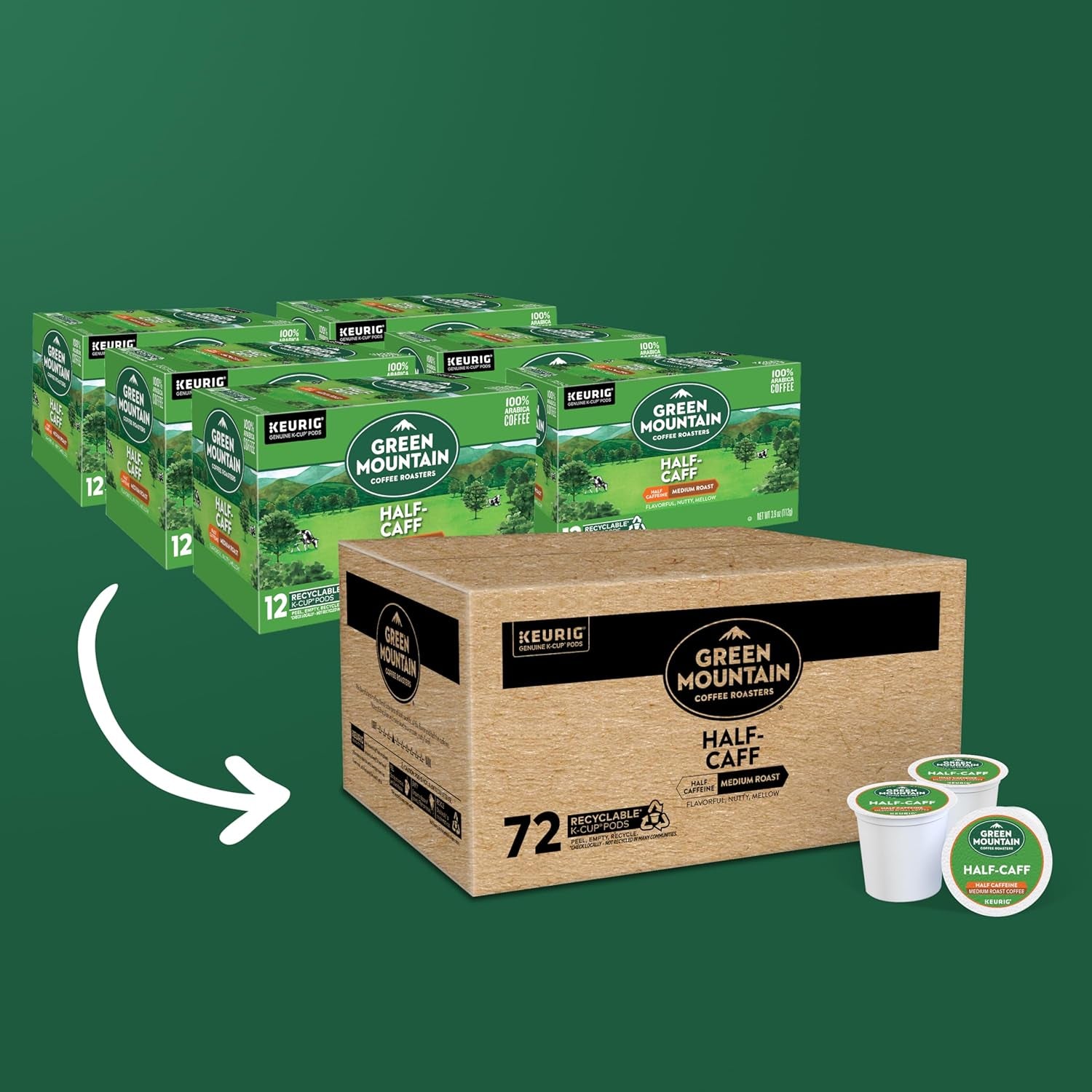 Half Caff Keurig Single-Serve K-Cup Pods, Medium Roast Coffee, 72 Count