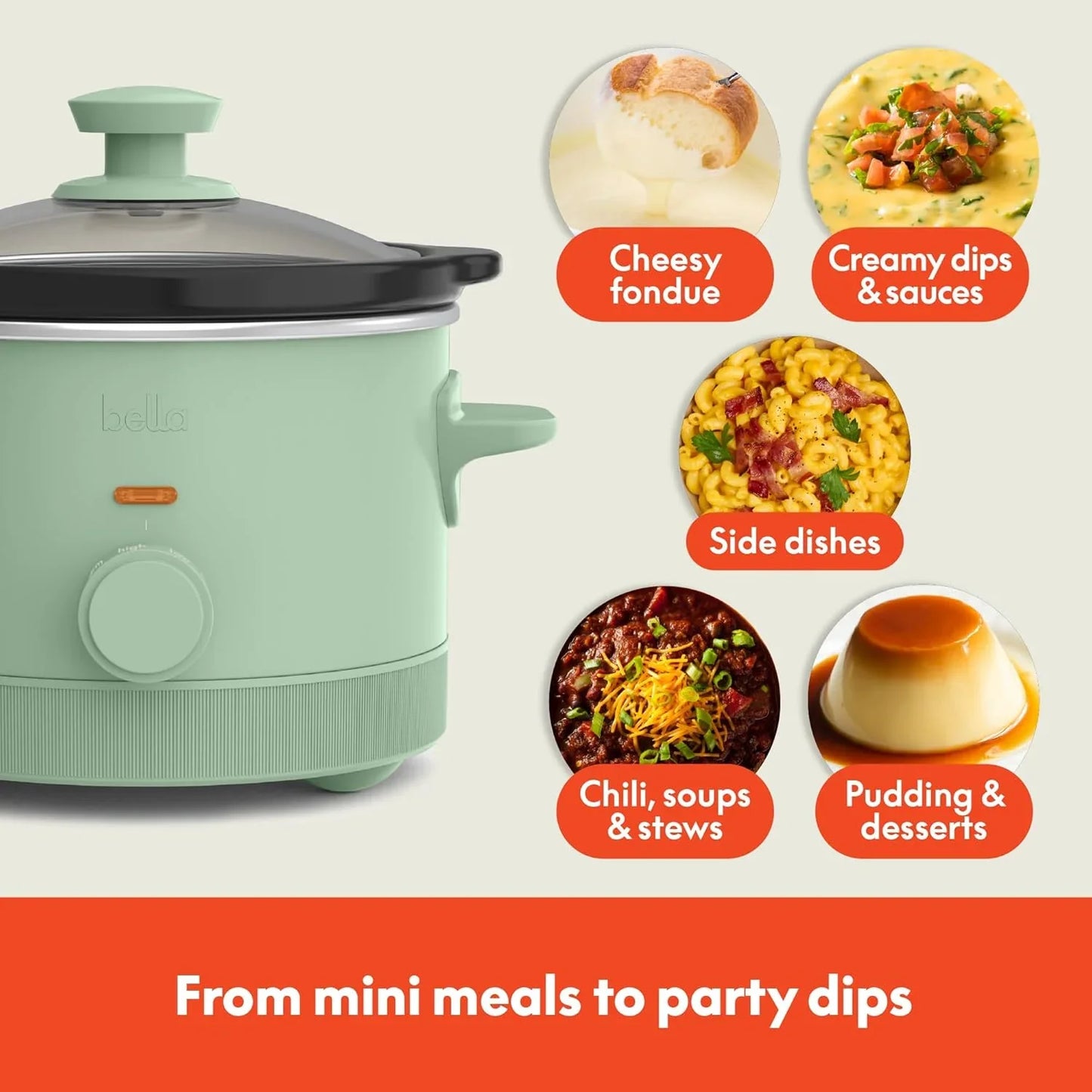 1.5 Qt Slow Cooker with 3 Heat Manual Control, Ceramic Nonstick Coating, Dishwasher Safe Stoneware Pot and Tempered Glass Lid, Tangle Free Cord Wrap & Cool Touch Handles, Seaglass