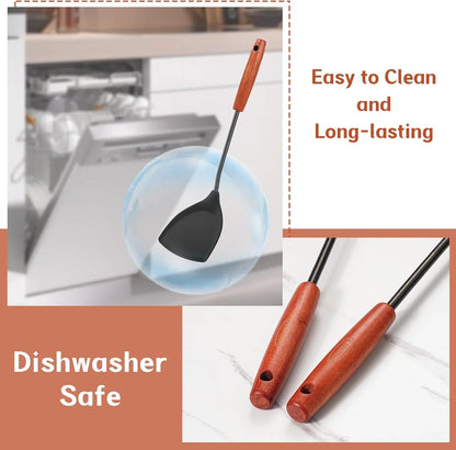 Wok Tools, Wok Utensil,Wok Spatula,Ladle,Skimmer Tool Set,Non Stick Heat-Resistant Silicone Cooking Utensils BPA Free Kitchen Utensils Cookware, Pack of 3,Black