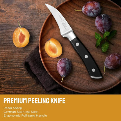 Bird Beak Paring Knife, 2.75 Inch Peeling Knives German Stainless Steel Small Curved Fruit Knifes, Razor Sharp Kitchen Pairing Knives with Ergonomic and Full Tang Handle