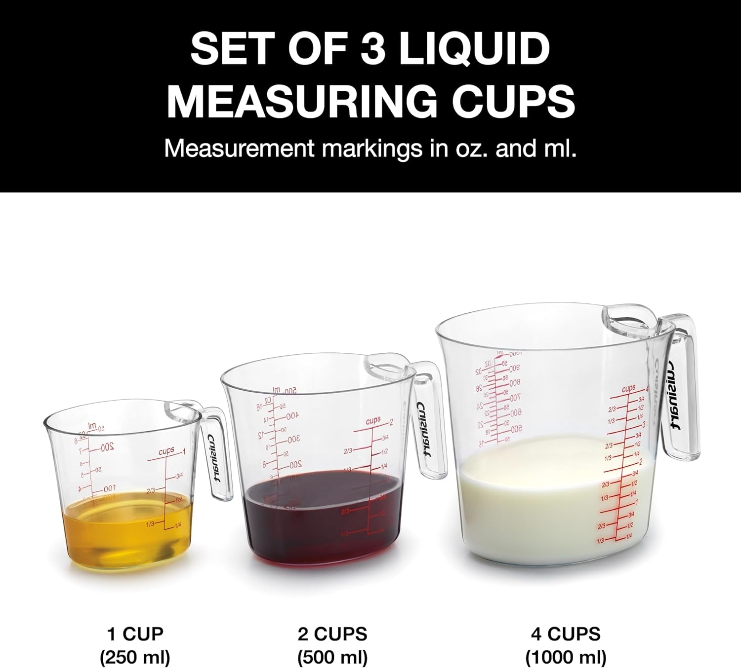Nesting Liquid Measuring Cups, Clear, 3-Piece, CTG-00-3MC