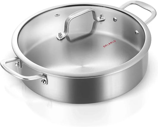Stainless Steel Pans,6Qt Saute Pan,12 Inch Everyday Pan with Lid,Dishwasher-Friendly Braiser,Stay-Cool Handles,Oven-Safe up to 660℉