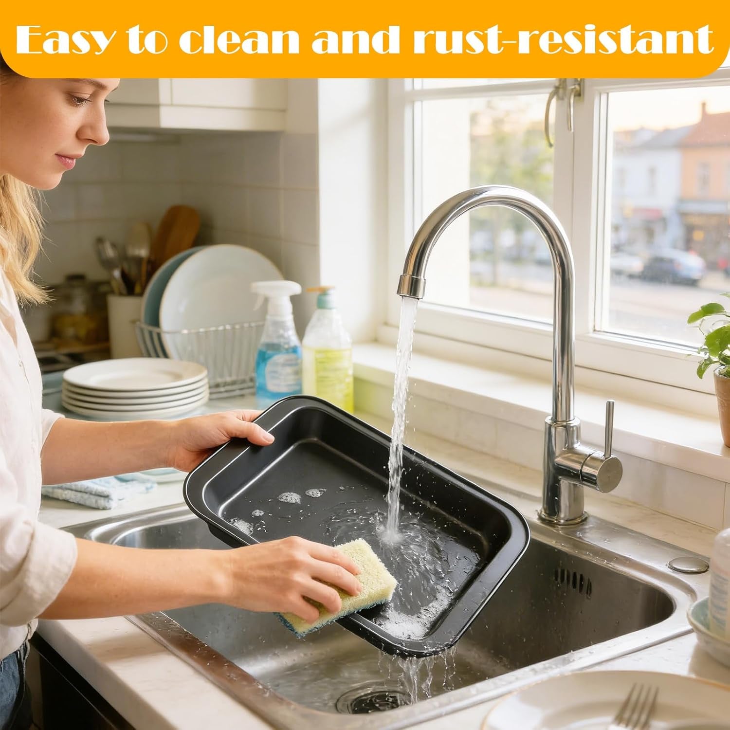 4PCS 9X13 Baking Pan 2 Inch Deep Carbon Steel Deep Baking Pan, Large Rectangular Cake Pan for Roasting and Baking, Multi-Purpose Rectangle Cake Pans for Family Batch Cooking