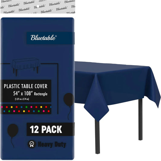 Plastic Tablecloth Disposable Blue Navy Rectangle (12 Pack) Bulk - Ultra Heavy Duty Table Cloth (54” X 108”) 6 Foot or 8 Foot Tables, Premium Royal Blue Party Table Cloths Birthdays [12 Pack]