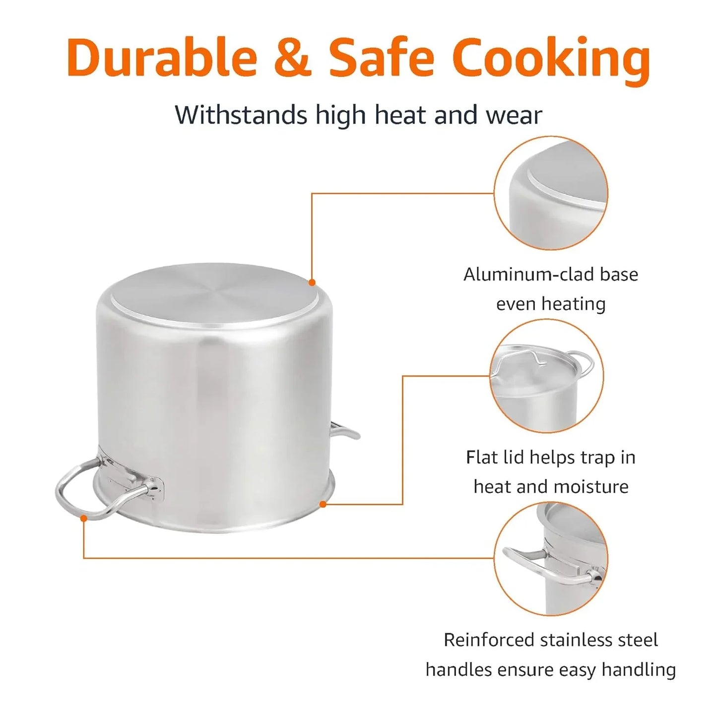 12 Quarts Stainless Steel Aluminum-Clad Stock Pot with Cover, Induction Compatible, Dishwasher Safe, Oven Safe, Even Heating, Soup and Pasta Pot