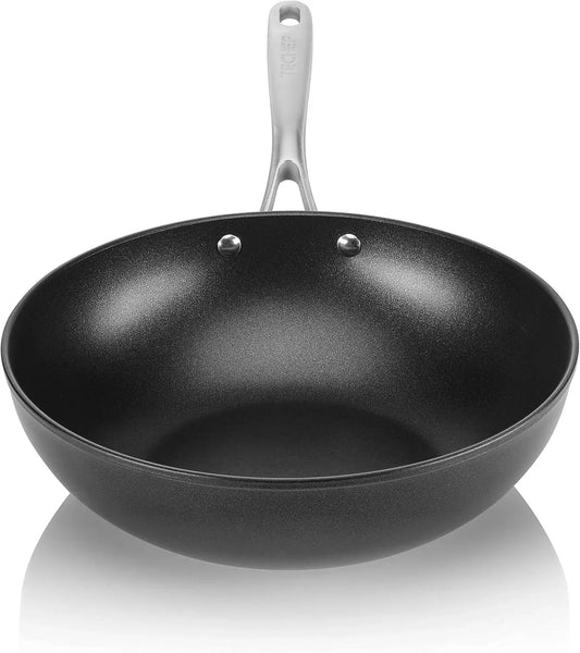 - Onyx Collection, 12-Inch Nonstick Flat Bottom Wok/Stir-Fry Pan - PFOA Free, Dishwasher and Oven Safe, Made in Korea