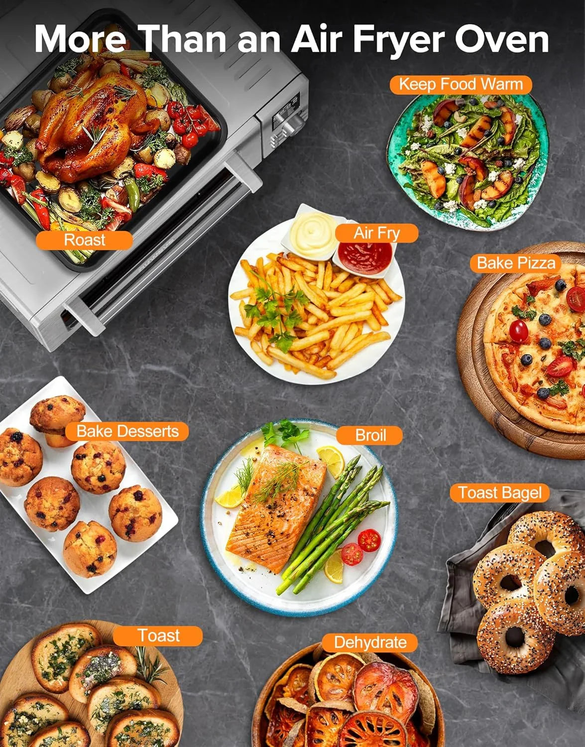 Bravo Pro Smart 21QT Toaster Oven Air Fryer Combo, Convection Oven Countertop, 10 Functions All in 1, with Even & Quick Crisp Technology, 50-450°F, 1800W, Stainless Steel