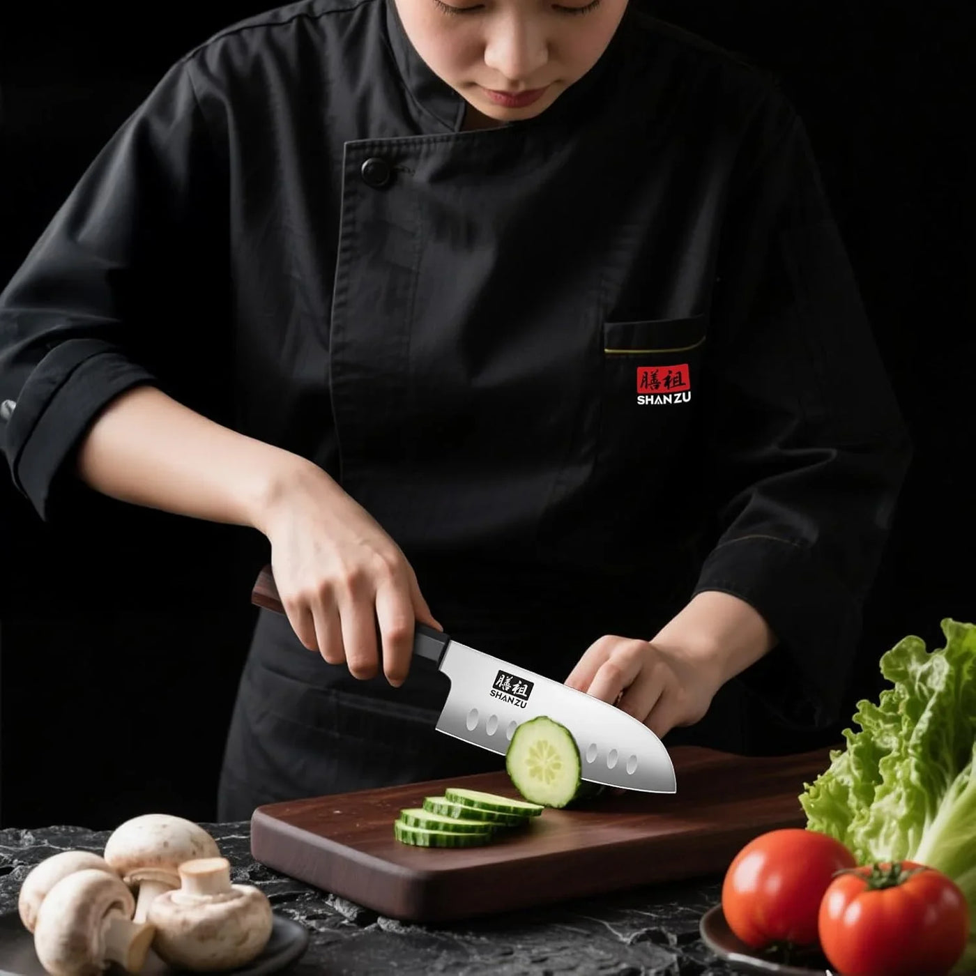 5 Inch Santoku Knife for Small Hands, Japanese High Carbon Steel Kitchen Knife, Multi-Function Mini Size Sharp Chef Knives with Ergonomic Red Sandalwood Handle, Sashimi Knives