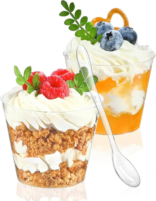 50 Pack 5 Oz Mini Dessert Cups with Spoons, round Cake Cups Party Serving Cups for Parfait, Appetizers, Cocktails, Dessert Shooters & Dessert Shot Glasses