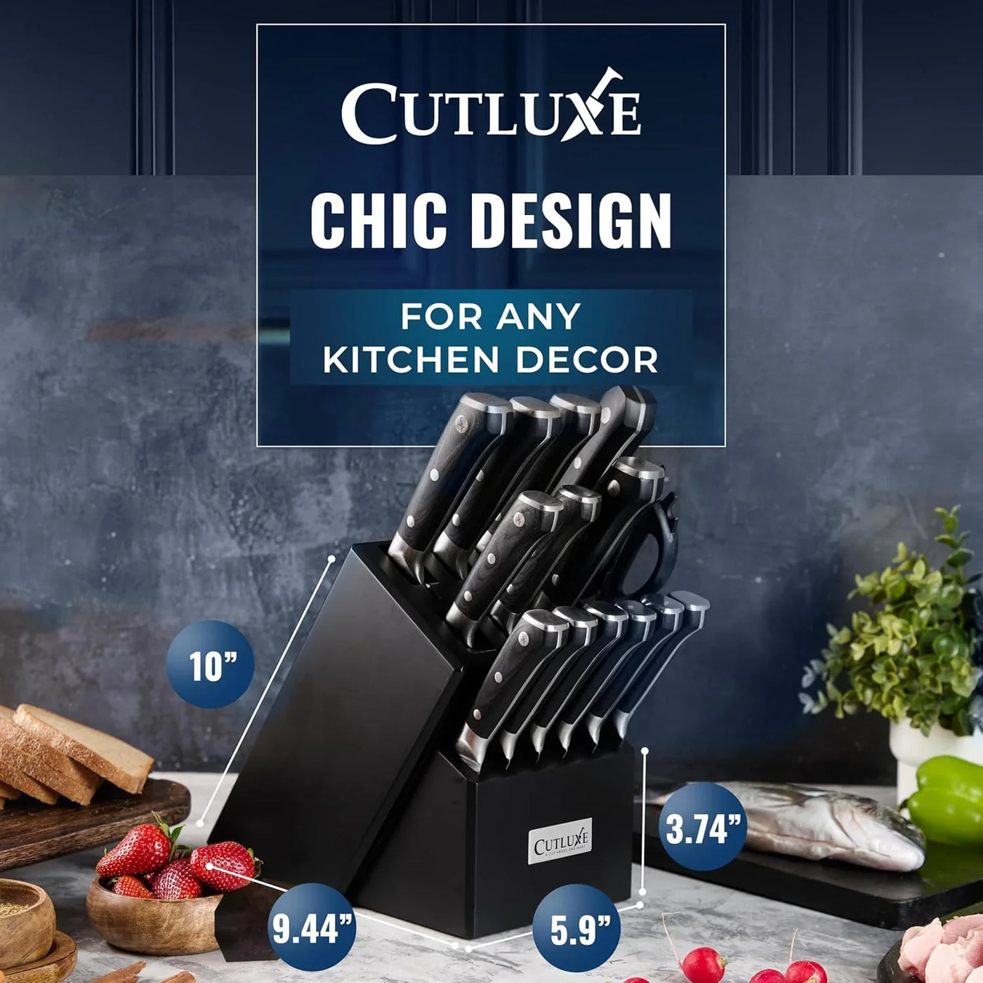 15-Piece Knife Set – Premium Black Wood Block – Knife Set for Kitchen, Ultra Sharp High Carbon German Stainless Steel, Full Tang – Artisan Series