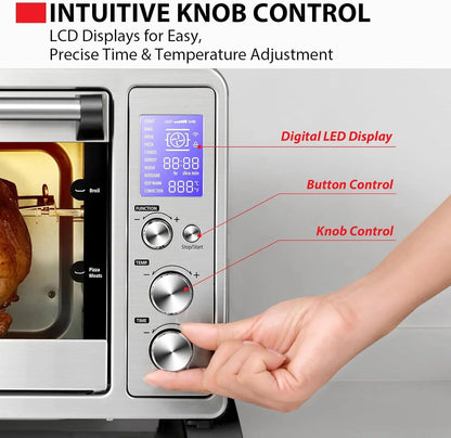 10-In-1 Convection Toaster Oven, 6-Slice Countertop Oven, 1500W with Toast, Bake, Broil, Rotisserie & Pizza Functions, LCD Knob Controls, 6 Accessories, Stainless Steel