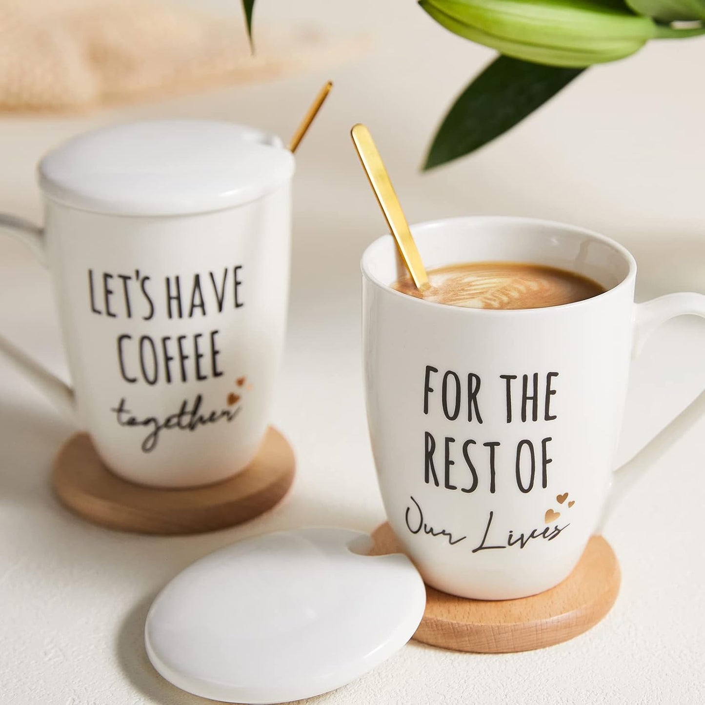 Ceramic Engagement Gifts for Couples Newly Engaged Unique Coffee Mugs Set of 2, 12 Oz| Bachelorette Bridal Shower Gift for Bride, Anniversary Wedding Gifts for Couple Housewarming Gift Ideas