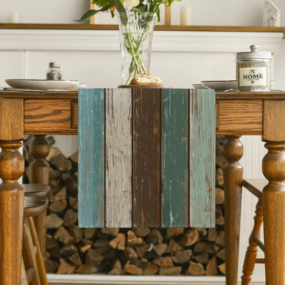 Green Retro Rustic Wood Texture Table Runner, Seasonal Spring Kitchen Dining Table Decoration for Home Party Decor 13X72 Inch