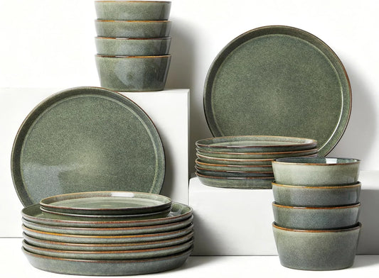 Dinnerware Sets, Microwave Safe Plates and Bowls Sets, Dishes Set for 8, Chip & Scratch Resistant Dinner Set, Handcrafted Farmhouse Dishware Sets, Green Wheat