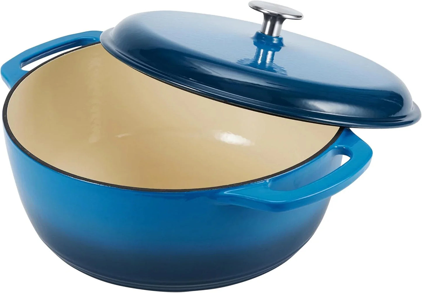 Enameled Cast Iron Dutch Oven Pot with Lid, Round, Dual Handles, Heavy-Duty, Oven Safe for Baking, Roasting, Stews, 6-Quart, Blue