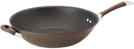Symmetry Hard Anodized Nonstick Stir Fry / Wok Pan with Helper Handle - 14 Inch, Chocolate