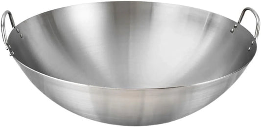 Stainless Steel Wok 12 Inch Double Handle round Bottom Frying Pan for Stir Fry Cooking Chinese Kitchen Use