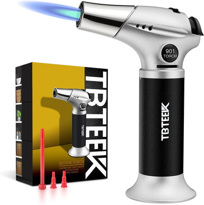 Butane Torch, Kitchen Torch Cooking Torch with Safety Lock & Adjustable Flame for Cooking, BBQ, Baking, Brulee, Creme, DIY Soldering(Butane Not Included)