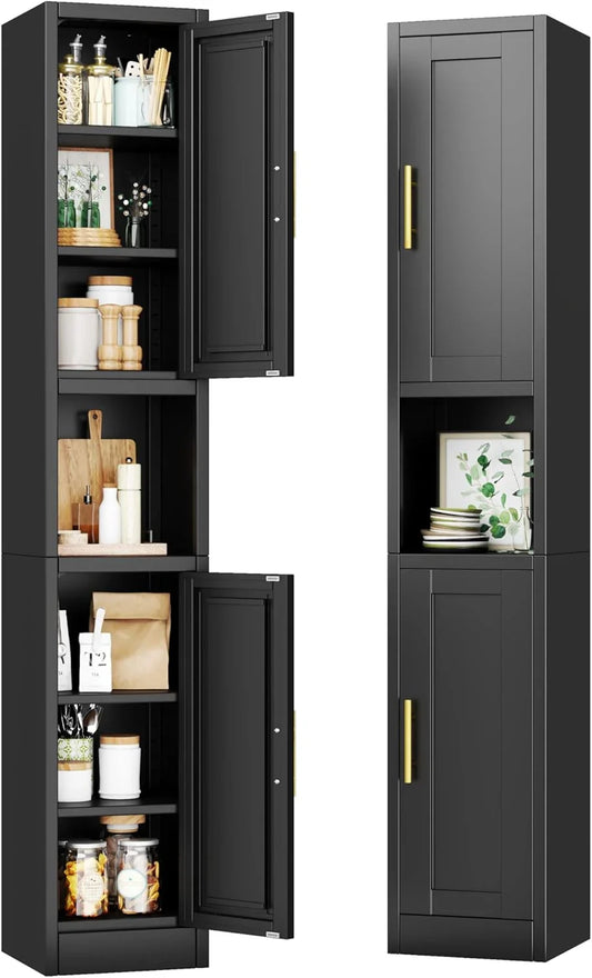 67" Tall Narrow Pantry Cabinet, Kitchen Metal Storage Cabinets with Breathable Mesh Doors, Slim Bathroom Storage Cabinet with 4 Adjustable Shelves, Standing Metal Cabinet for Laundry,Black
