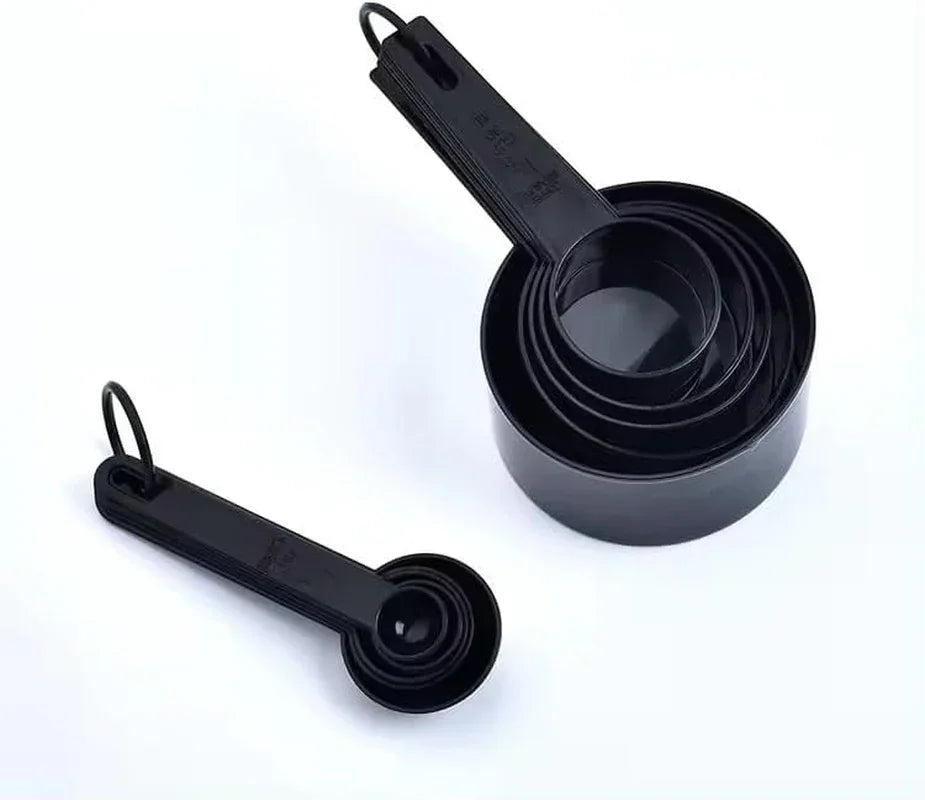 Black nesting measuring cups and spoons for kitchen baking and cooking