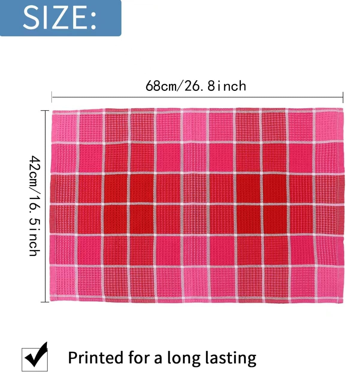 Bright Large Kitchen Towels, 4-Pack, 16 Inch X 26 Inch Buffalo Check Dish Towels for Washing Drying Dishes, Colorful Waffle Design Tea Towel Bar Towel, Buffalo