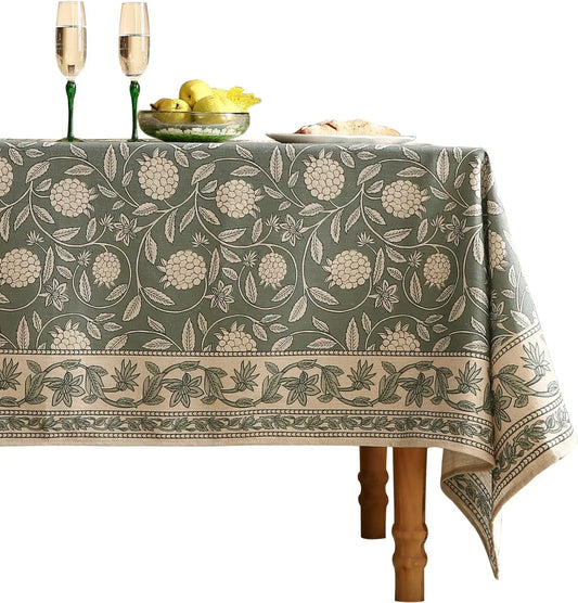 Designer Grayish Green Linen Small Tablecloth Rectangular,Floral Stain Resistant Table Cloth,Fall Vintage Decor Tablecloths for Dining Thanksgiving Kitchen Party,55"*71"-Andrew A