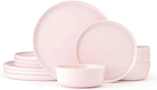 Madison Misty Pink Bone China Dinnerware Set, 12-Piece Service for 4, Includes Dinner Plates, Salad Plates and Cereal Bowls, Dishwasher Safe