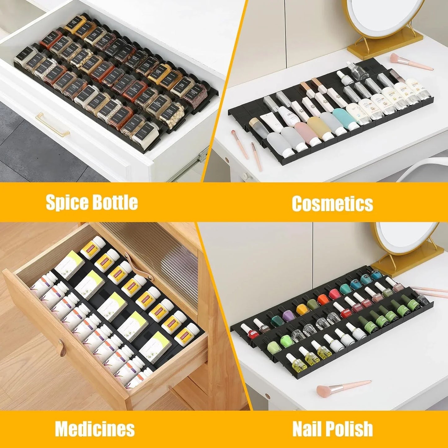 Spice Drawer Organizer, 36PCS Interlocking Expandable Seasoning Rack Tray Insert for Kitchen Drawers, Spice Rack Drawer for Spice Jars