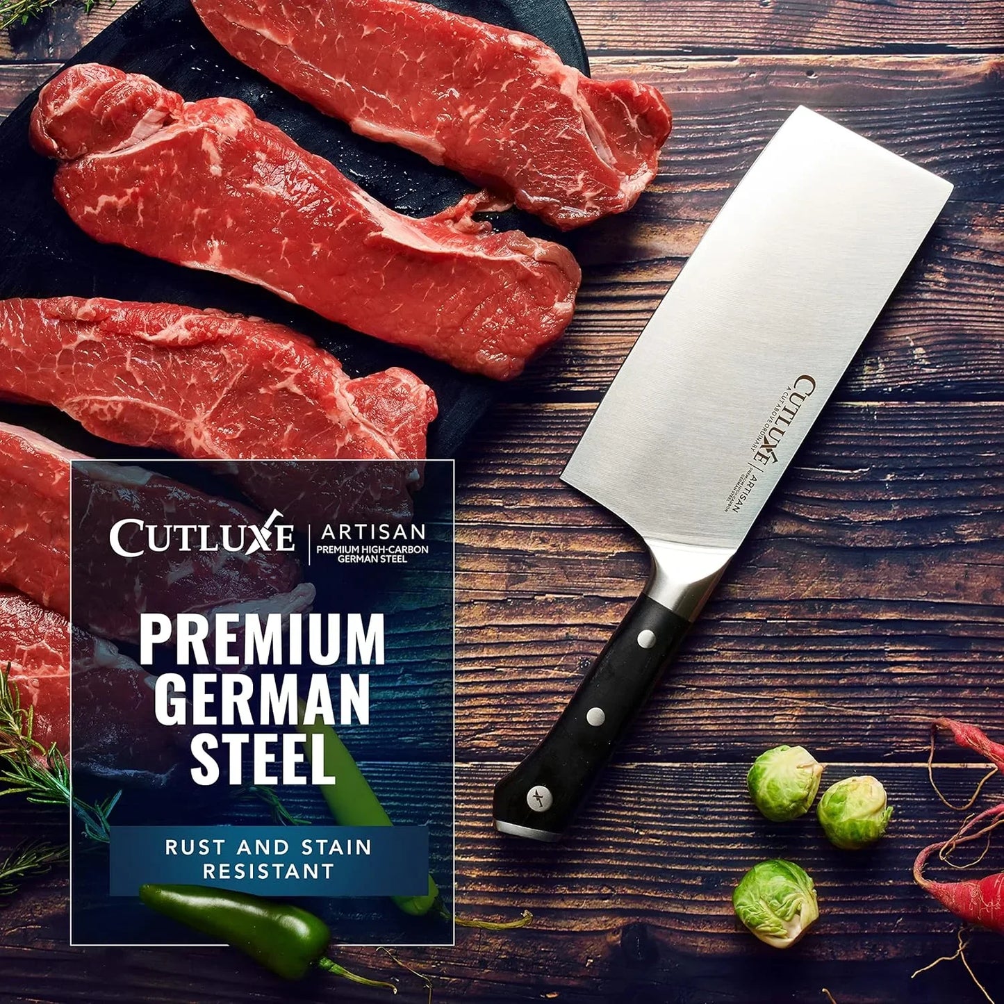 Cleaver Knife - 7" Meat Cleaver, Butcher Knife for Meat Cutting – German Steel Blade, Full Tang, Ergonomic Handle Design – Artisan Series