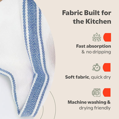 Classic Dish Towels - 15 Pack - 14" by 25" - 100% Cotton Kitchen Towels - Reusable Bulk Cleaning Cloths - Blue Hand Towels - Super Absorbent - Machine Washable