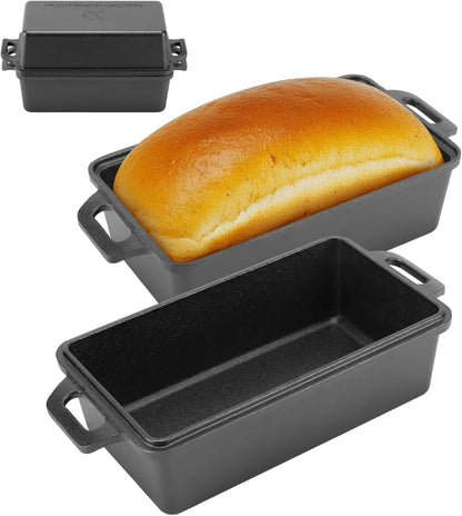 9×5 Inch Cast Iron Loaf Pan with Lid | Bread Baking Pan | Even Heat Distribution for Homemade Bread, Cake, and Meatloaf | 2 Piece Set