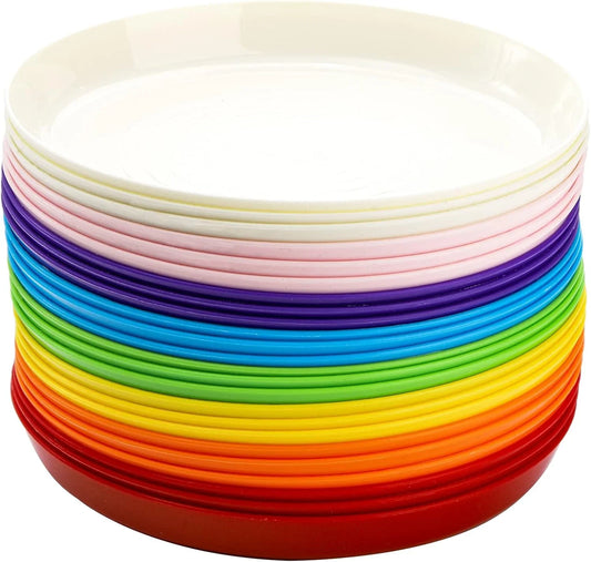24 Pack Kids Plastic Plates, 7 Inch Small Unbreakable Children Dinner Plates Set BPA Free Reusable Snack Salad Plate for BBQ, Travel, Events, Dishwasher Safe, 8 Colors