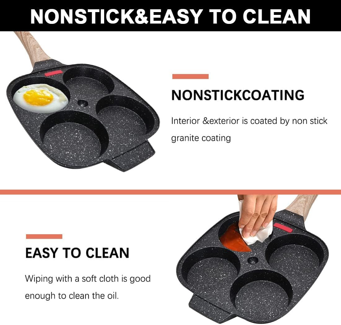 4-Cup Egg Pan Nonstick, Egg Frying Pan with Lid Pancake Pan, Omelet Pan Induction Compatible for Breakfast- Black