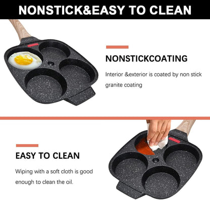 4-Cup Egg Pan Nonstick, Egg Frying Pan with Lid Pancake Pan, Omelet Pan Induction Compatible for Breakfast- Black