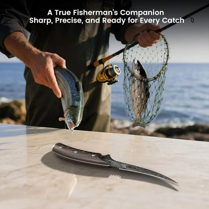 Fillet Knife, Razor Sharp 7.2 Inch Boning Knife, High Carbon Stainless Steel Filet Knives with High Flexibility, Wooden Handle, Full Tang Damascus Pattern Fishing Knives, Ideal Gift