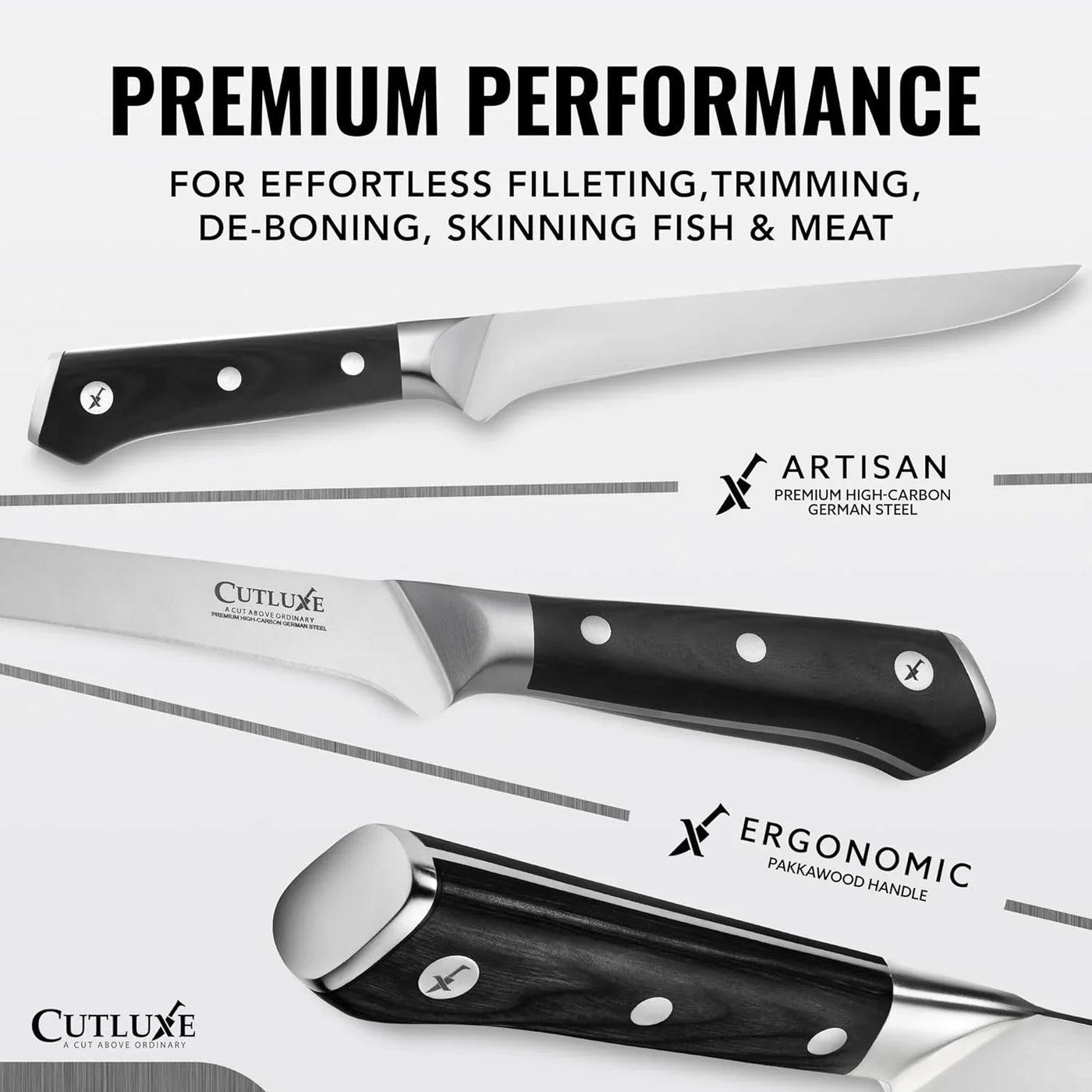 Boning Knife – 6" Razor Sharp Fillet – High Carbon German Steel – Full Tang Ergonomic Handle Design, Grilling Gifts for Men – Artisan Series