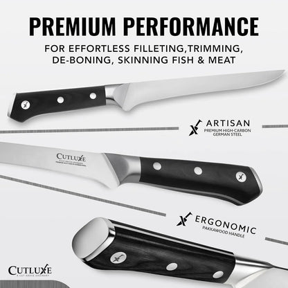 Boning Knife – 6" Razor Sharp Fillet – High Carbon German Steel – Full Tang Ergonomic Handle Design, Grilling Gifts for Men – Artisan Series