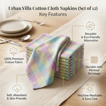 Cloth Napkins Set of 12 20X20 Inches 100% Cotton Napkins Cloth Washable Soft Durable Reusable Absorbent Table Dinner Napkins Cloth for Easter Decorations Restaurant Weddings-Easter Checks