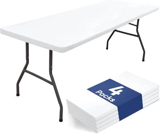 4 Packs 6 Foot Rectangle Easter Table Cloth, Waterproof Polyester Elastic Fitted Tablecloth, Washable Table Cover for Picnic, Easter, Outdoor (White, 30" X 72")