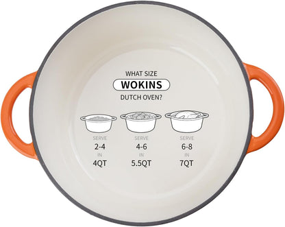 5.5QT Enameled Cast Iron Dutch Oven Pot with Lid,Heavy-Duty Cookware for Sourdough Bread Baking,Braising,Stews,Roasting,Oven Safe up to 500°F,Orange