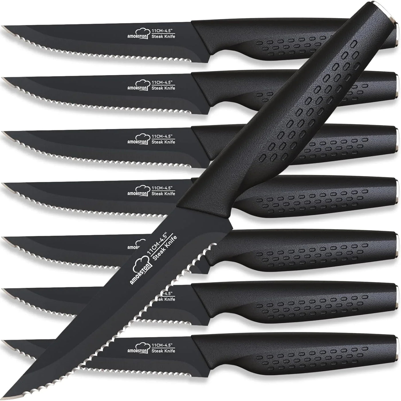 Steak Knives, Steak Knives Set of 8, Stainless Steel Steak Knife Set, Serrated Knives Dishwasher Safe, Elegant Black