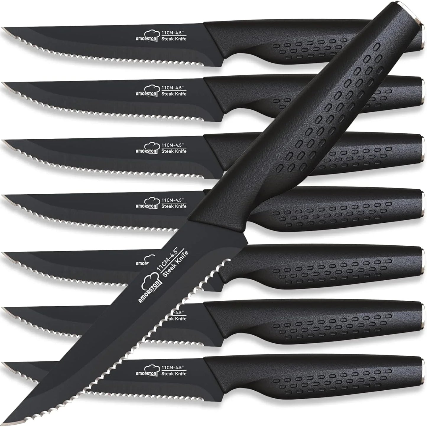 Steak Knives, Steak Knives Set of 8, Stainless Steel Steak Knife Set, Serrated Knives Dishwasher Safe, Elegant Black